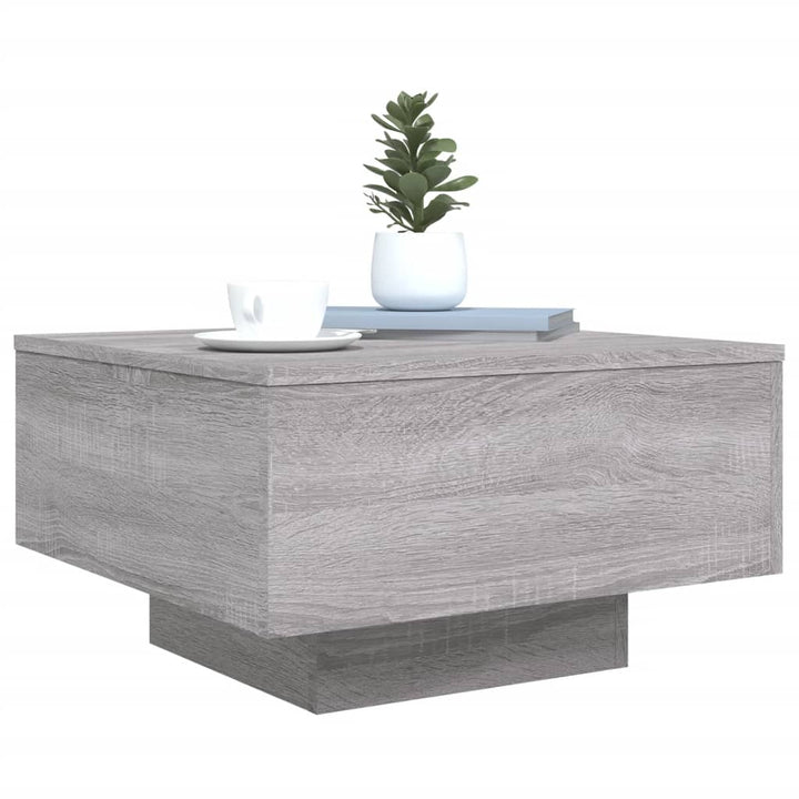 sofabord med LED-lys 55x55x31 cm grå sonoma-eg