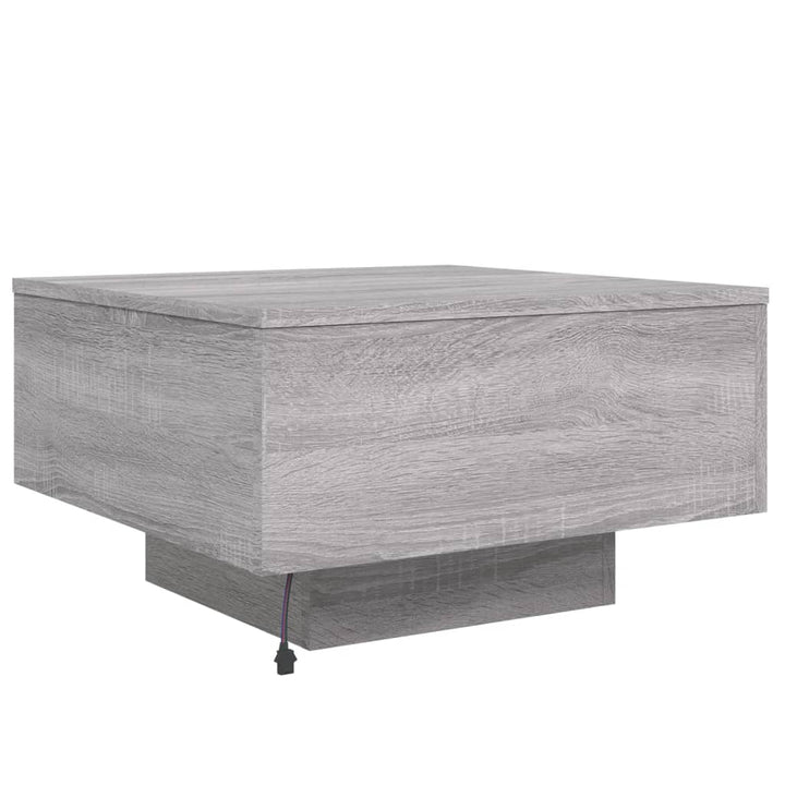sofabord med LED-lys 55x55x31 cm grå sonoma-eg