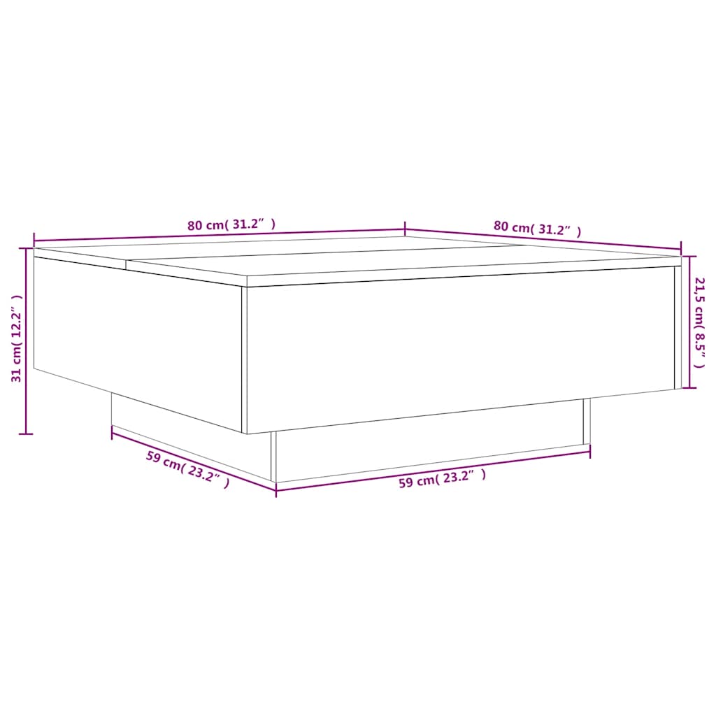 sofabord 80x80x31 cm konstrueret træ sort