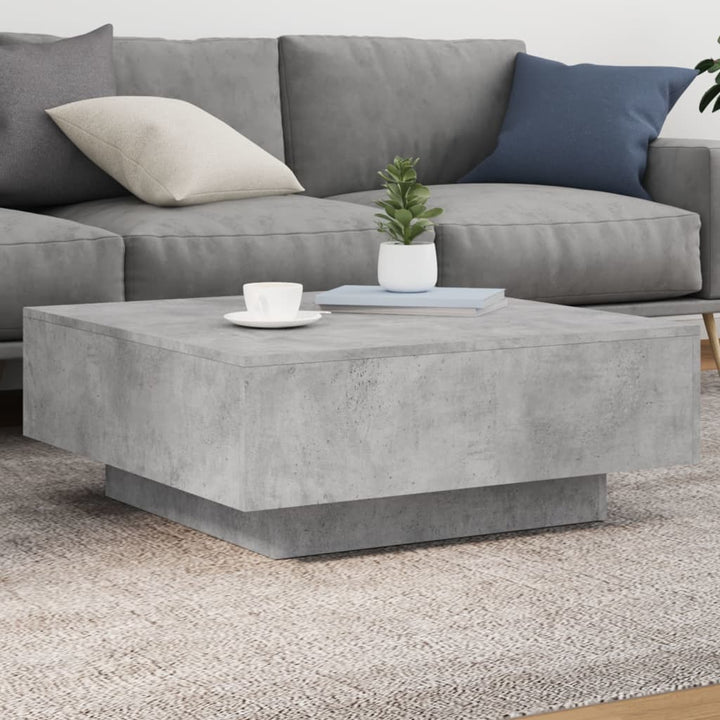 sofabord med LED-lys 80x80x31 cm betongrå