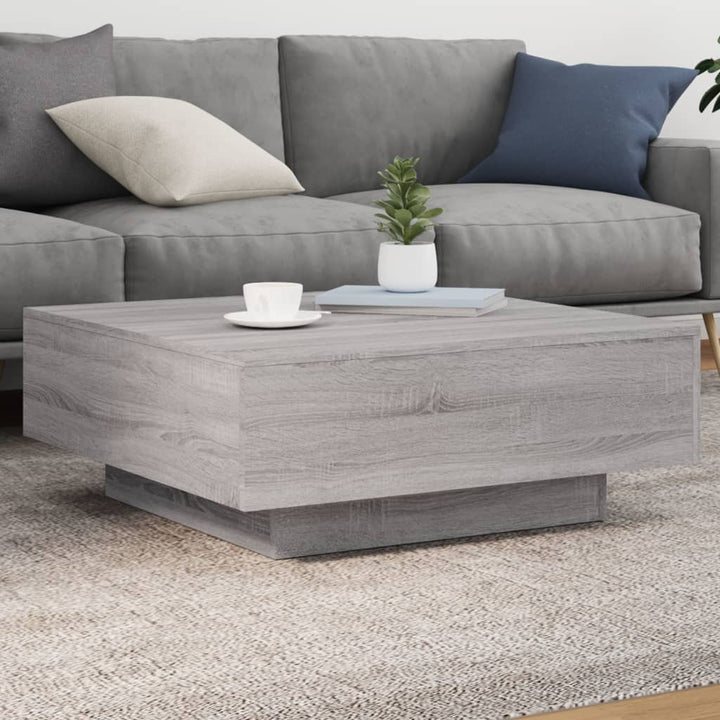 sofabord med LED-lys 80x80x31 cm grå sonoma-eg