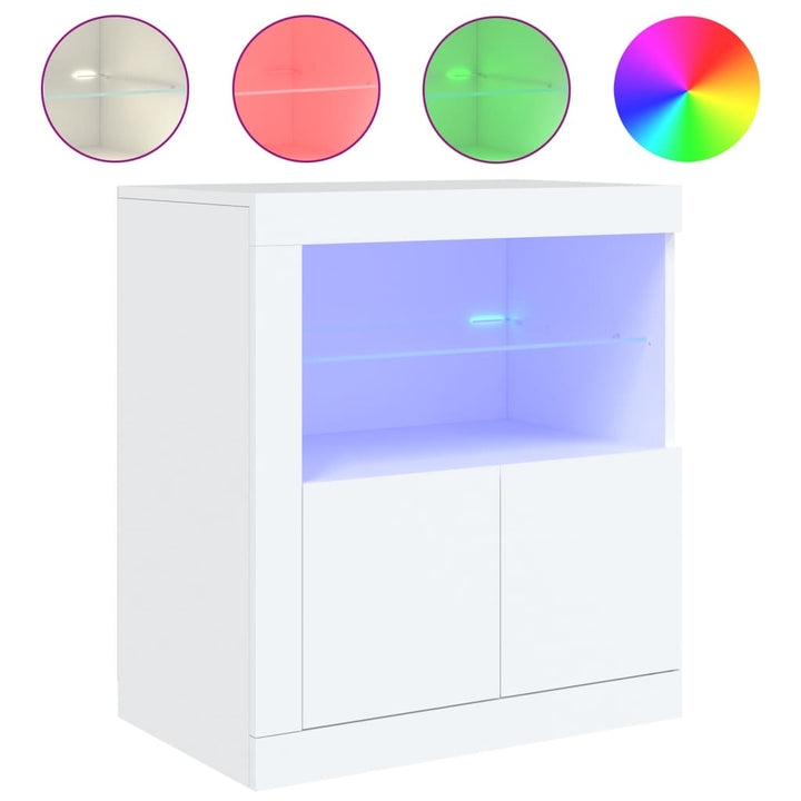 skænk med LED-lys 60,5x37x67 cm hvid