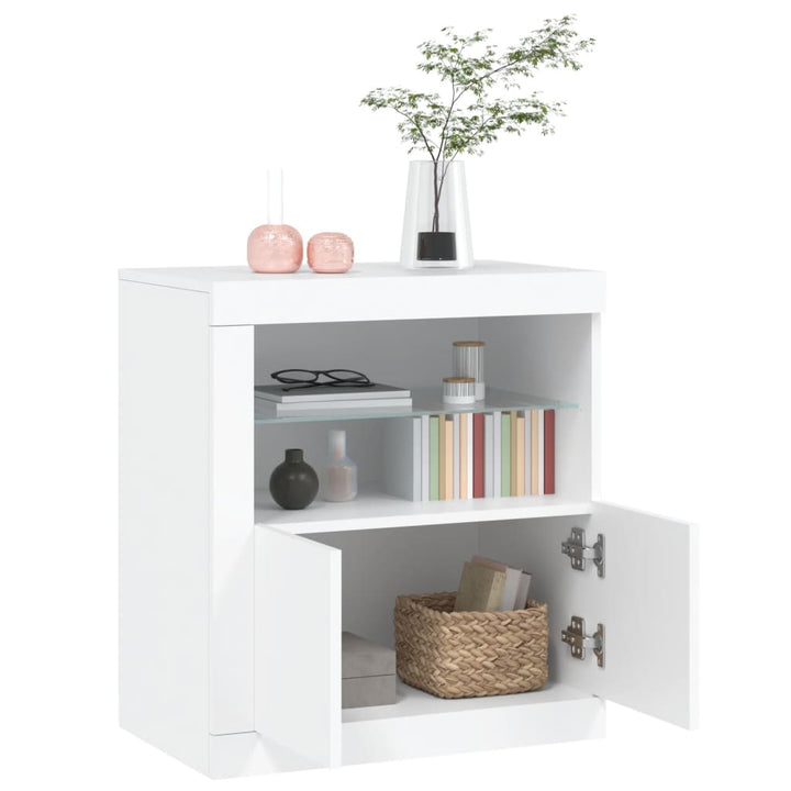 skænk med LED-lys 60,5x37x67 cm hvid