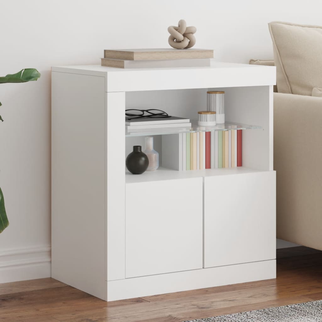 skænk med LED-lys 60,5x37x67 cm hvid