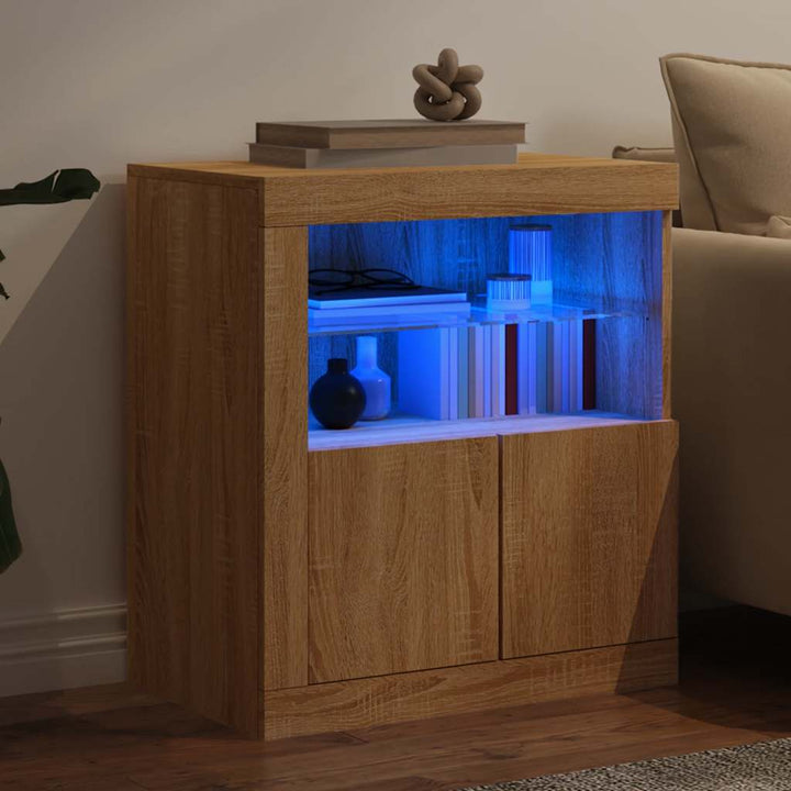 skænk med LED-lys 60,5x37x67 cm sonoma-eg