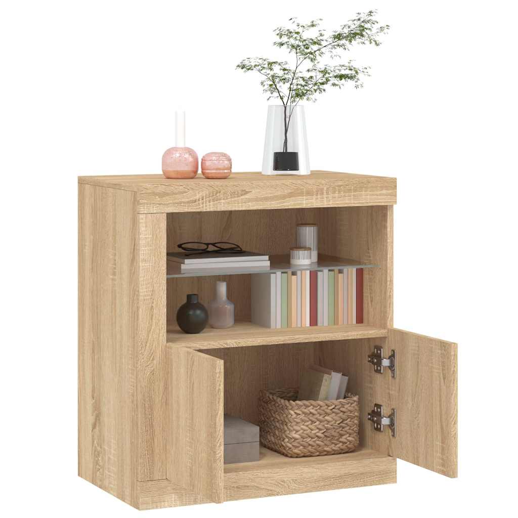 skænk med LED-lys 60,5x37x67 cm sonoma-eg