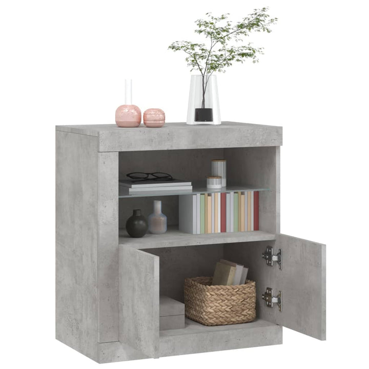skænk med LED-lys 60,5x37x67 cm betongrå