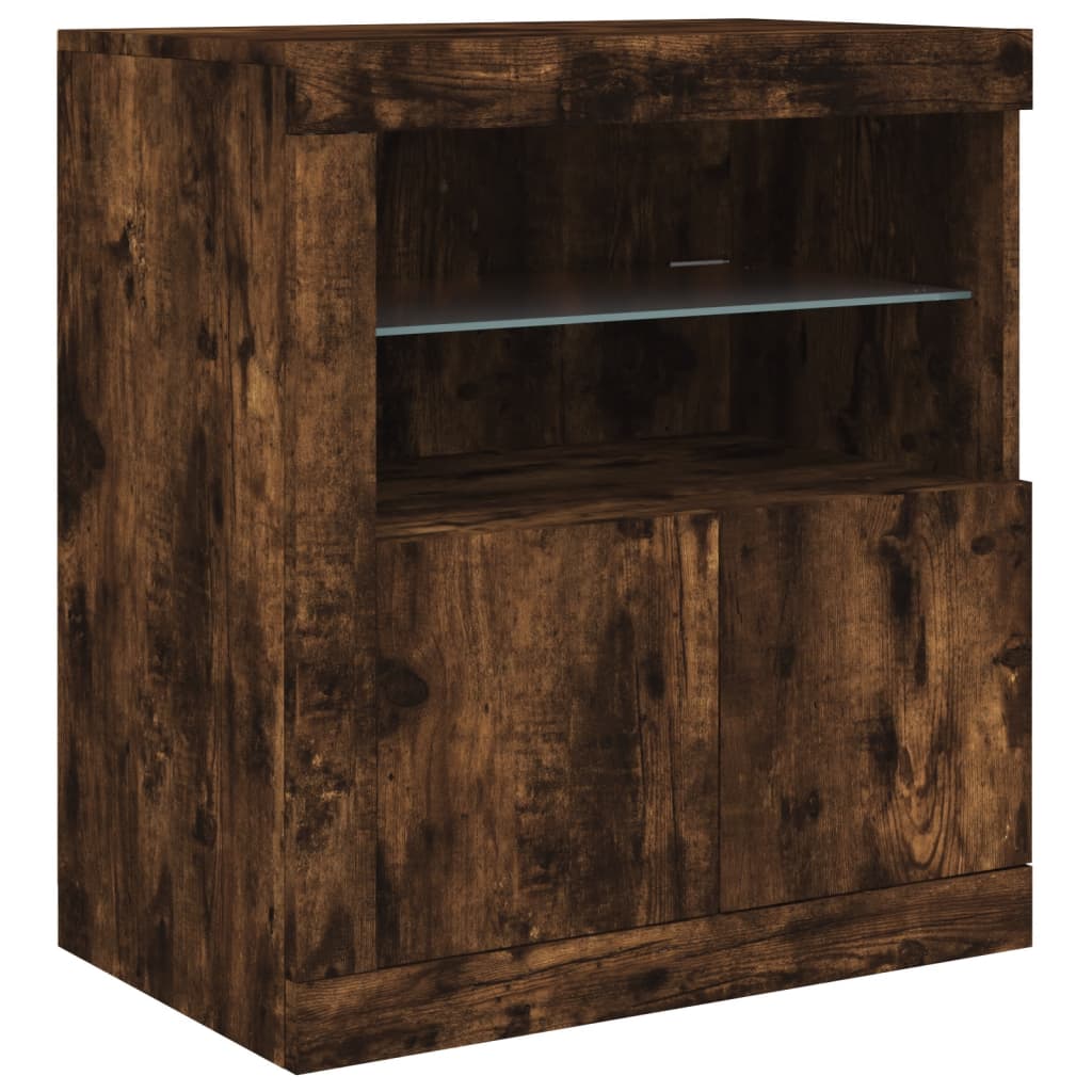 skænk med LED-lys 60,5x37x67 cm røget egetræsfarve