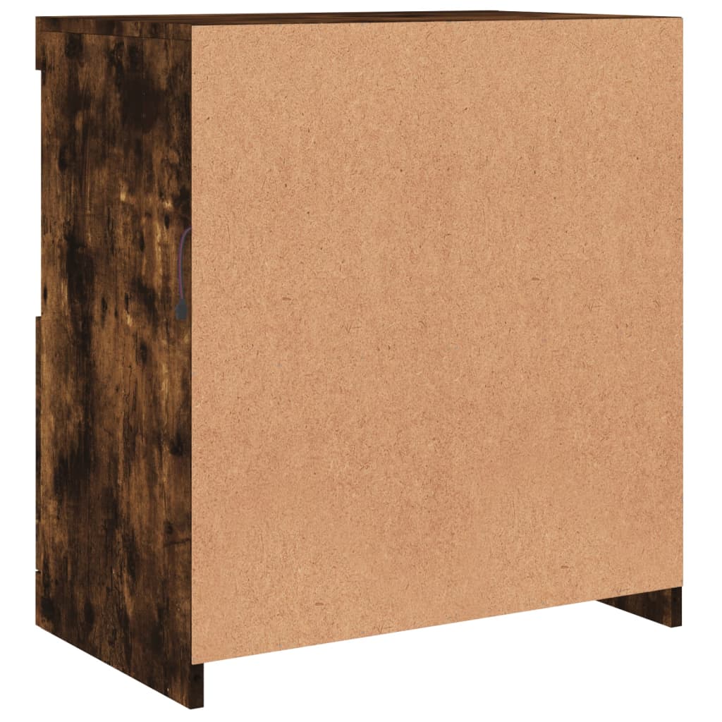 skænk med LED-lys 60,5x37x67 cm røget egetræsfarve