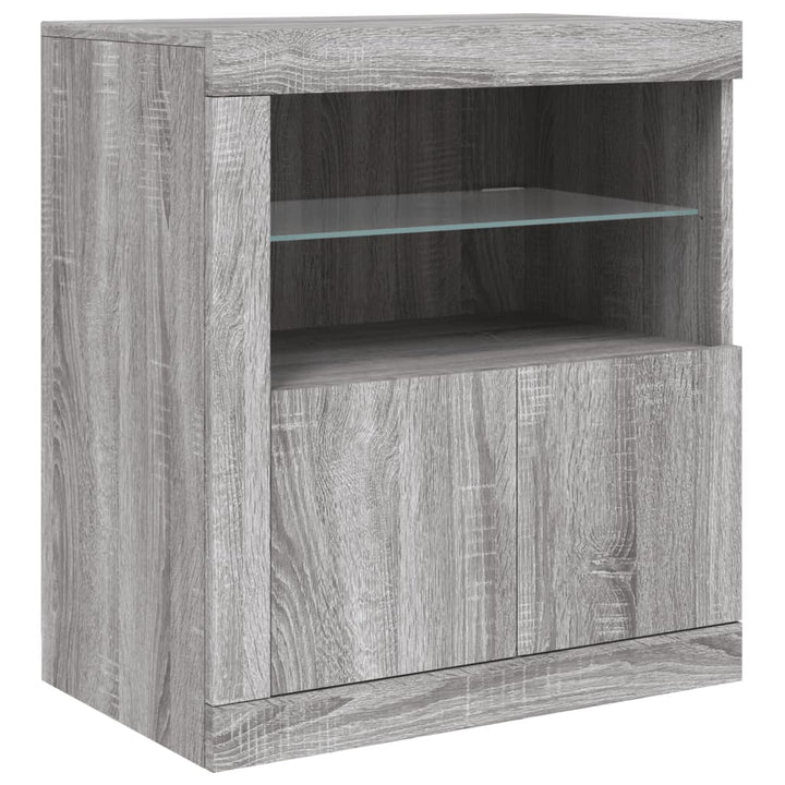 skænk med LED-lys 60,5x37x67 cm grå sonoma-eg