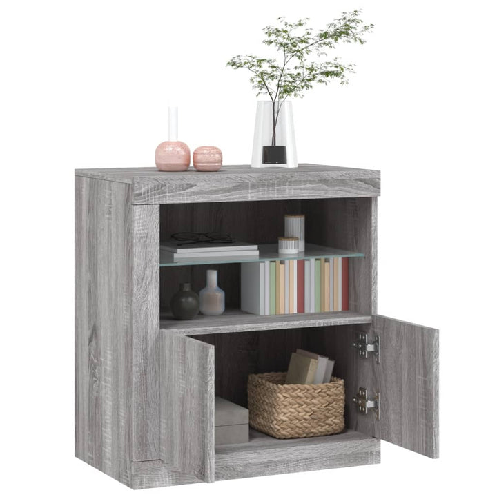 skænk med LED-lys 60,5x37x67 cm grå sonoma-eg
