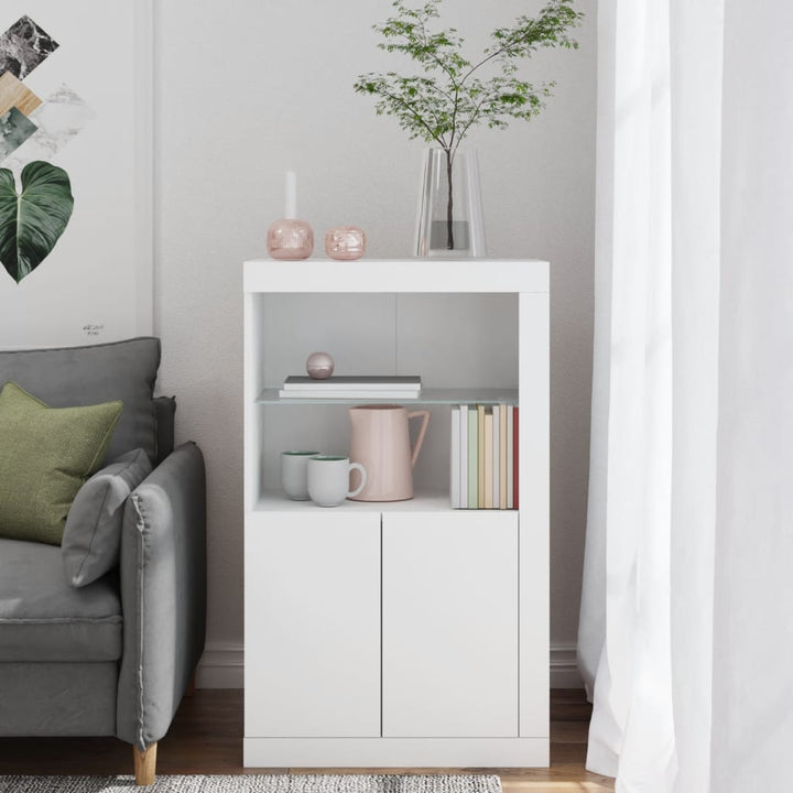 skab med LED-lys konstrueret træ hvid