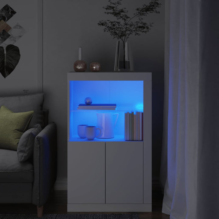 skab med LED-lys konstrueret træ hvid