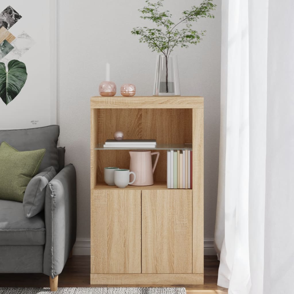 skab med LED-lys konstrueret træ sonoma-eg