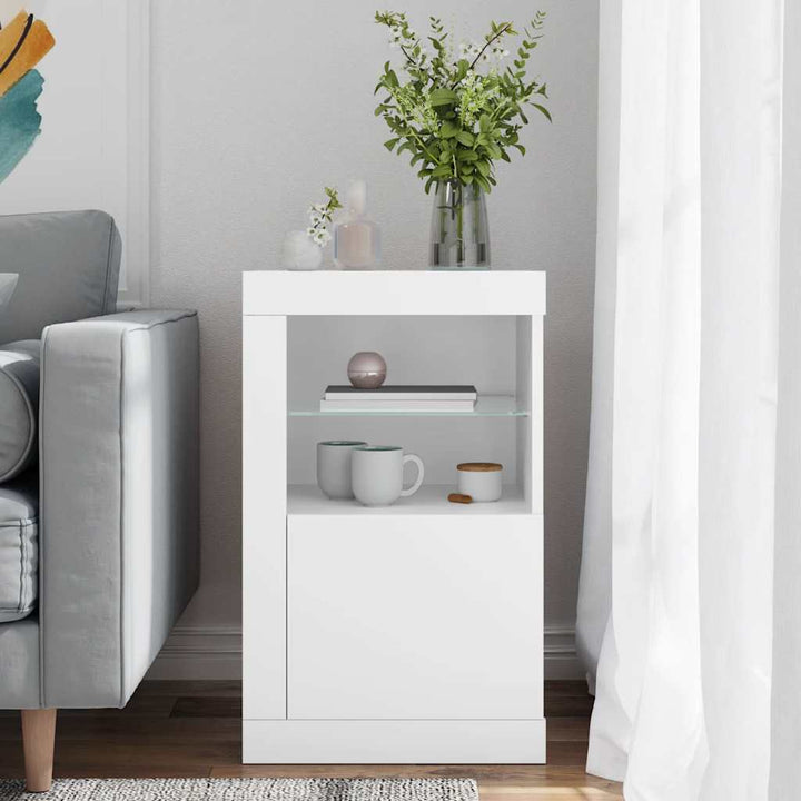 skab med LED-lys konstrueret træ hvid