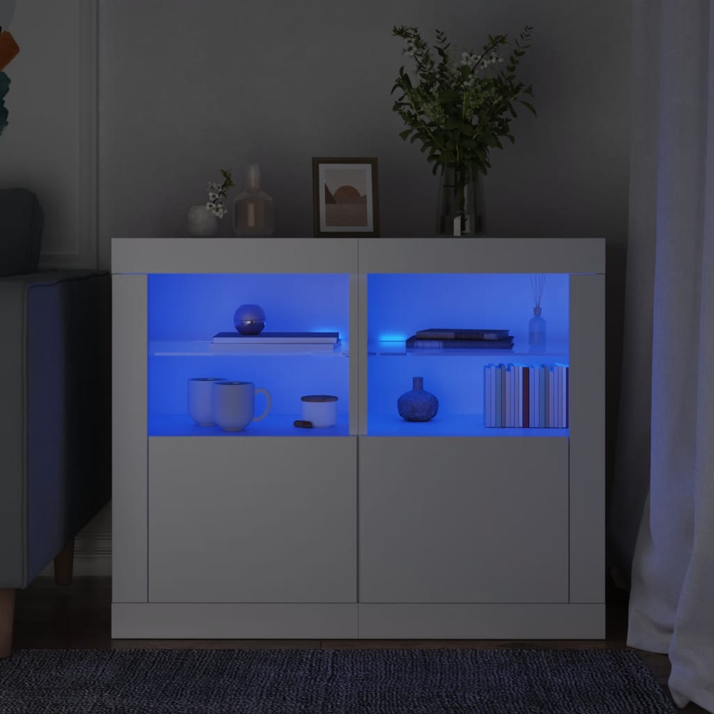 skabe 2 stk. med LED-lys konstrueret træ hvid