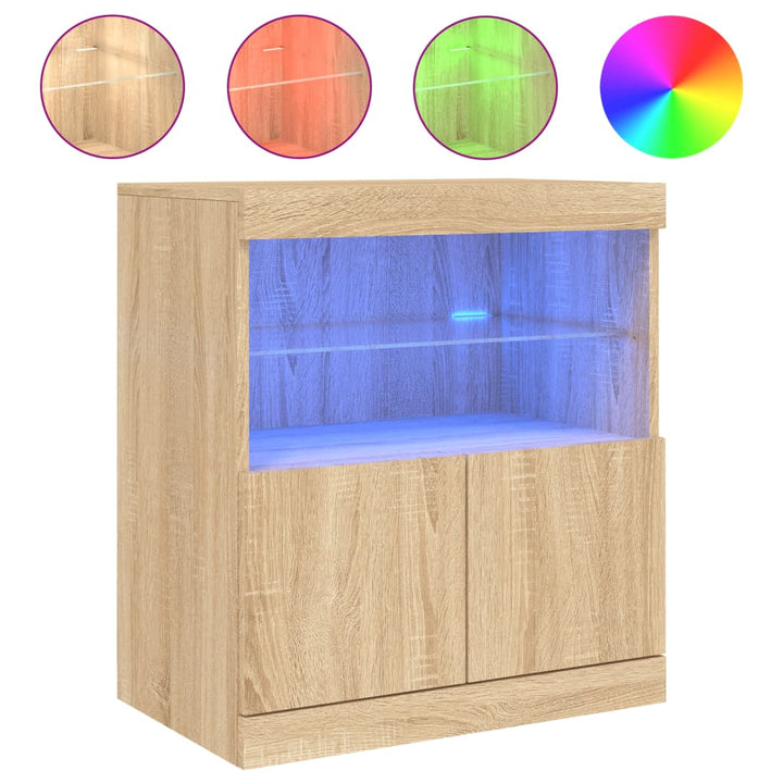 skænk med LED-lys 60x37x67 cm sonoma-eg