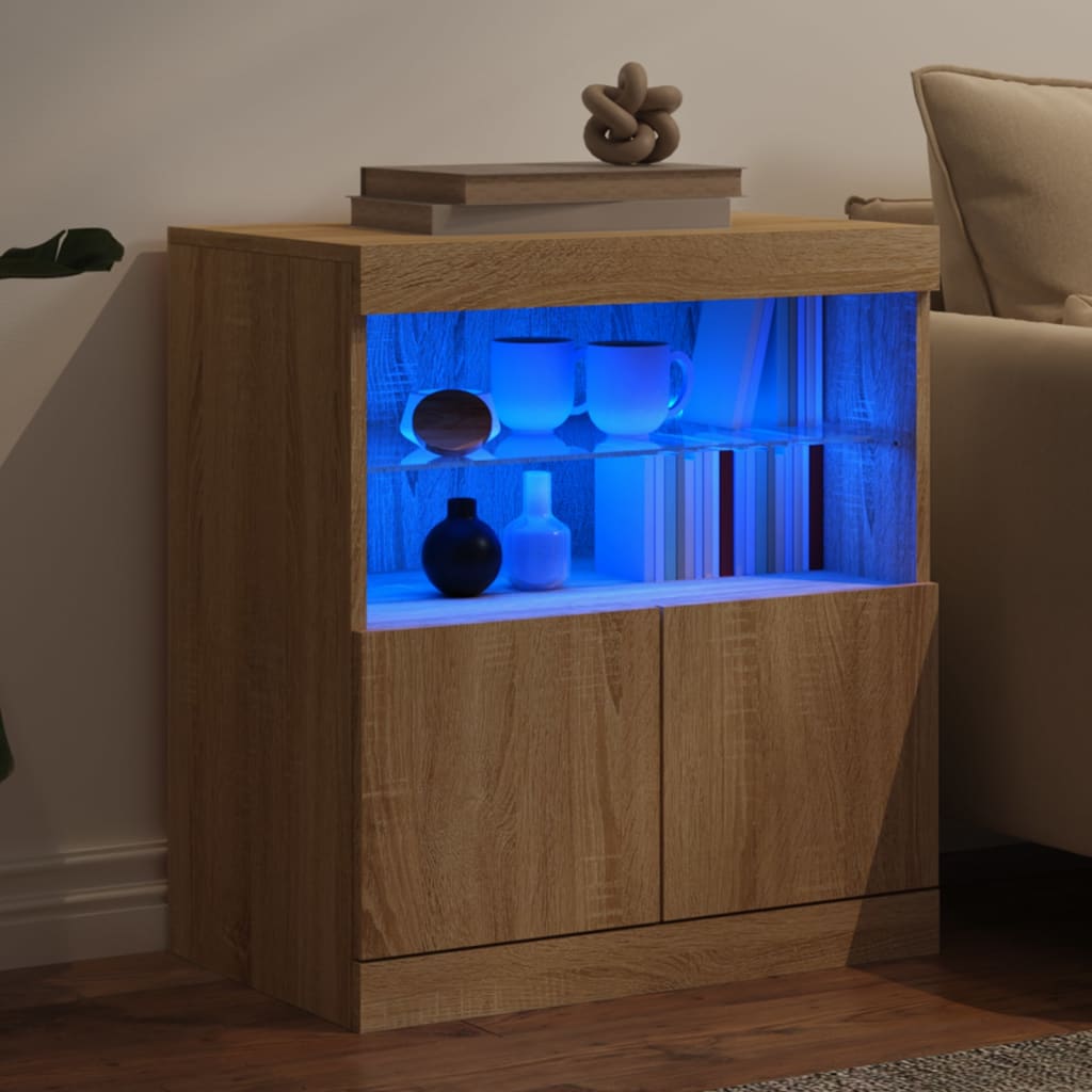 skænk med LED-lys 60x37x67 cm sonoma-eg