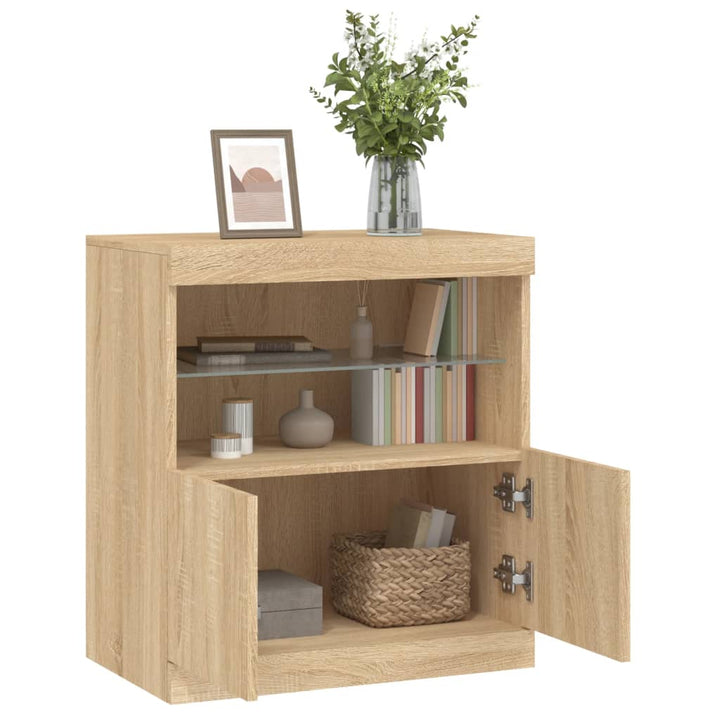 skænk med LED-lys 60x37x67 cm sonoma-eg