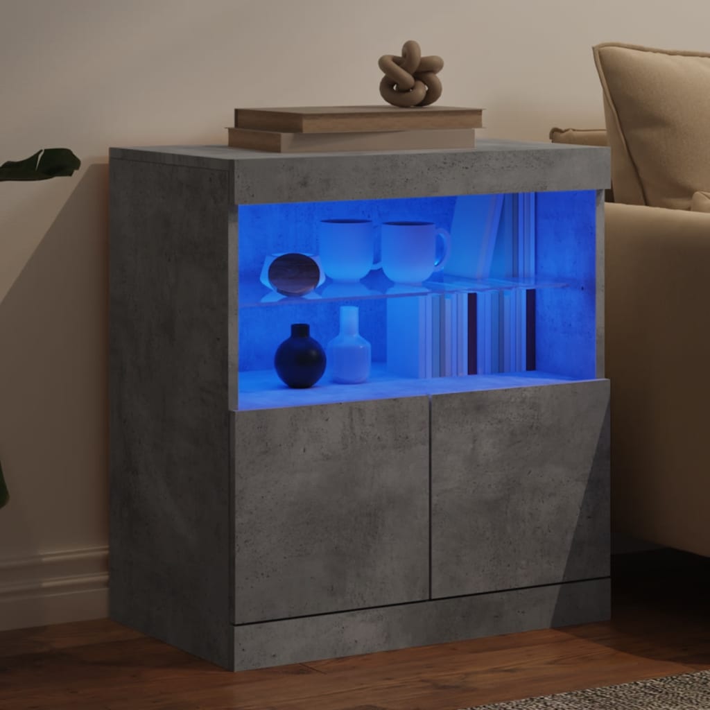 skænk med LED-lys 60x37x67 cm betongrå