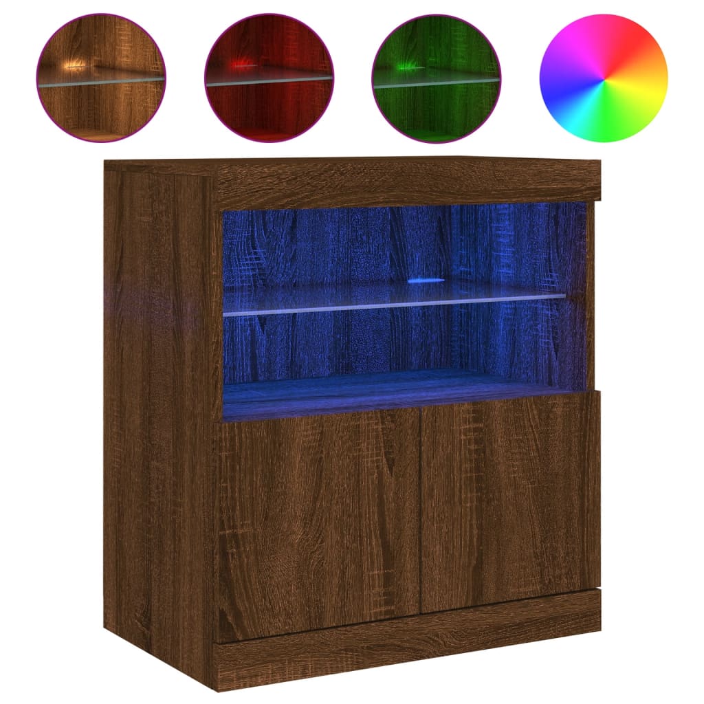 skænk med LED-lys 60x37x67 cm brun egetræsfarve