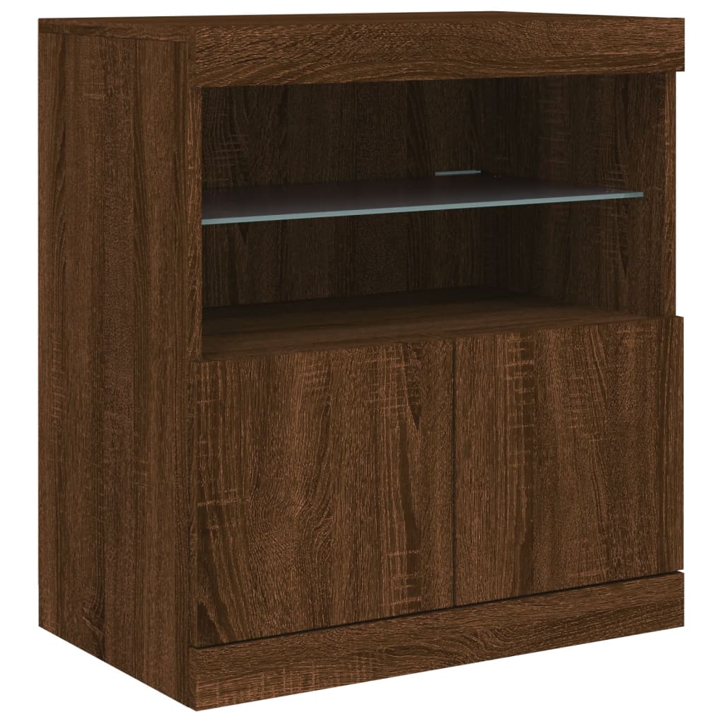 skænk med LED-lys 60x37x67 cm brun egetræsfarve