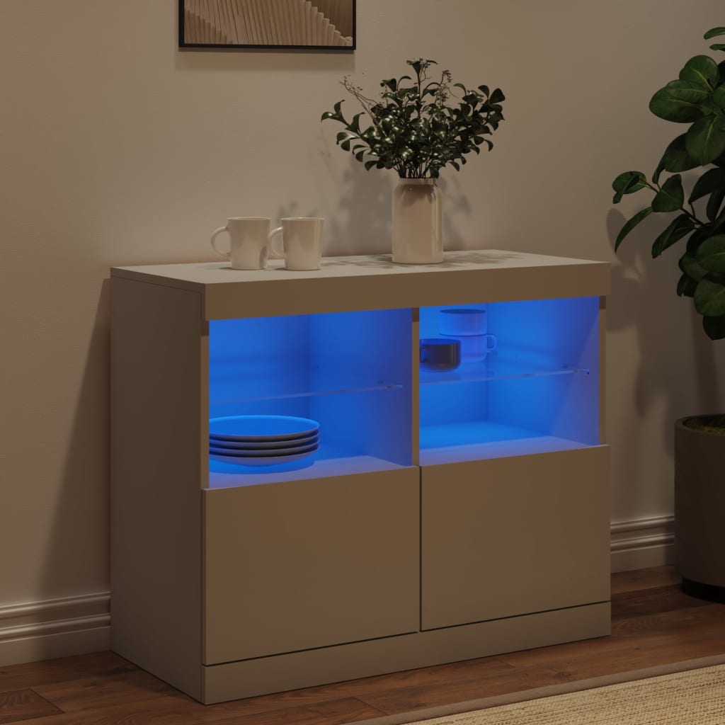 skænk med LED-lys 81x37x67 cm hvid