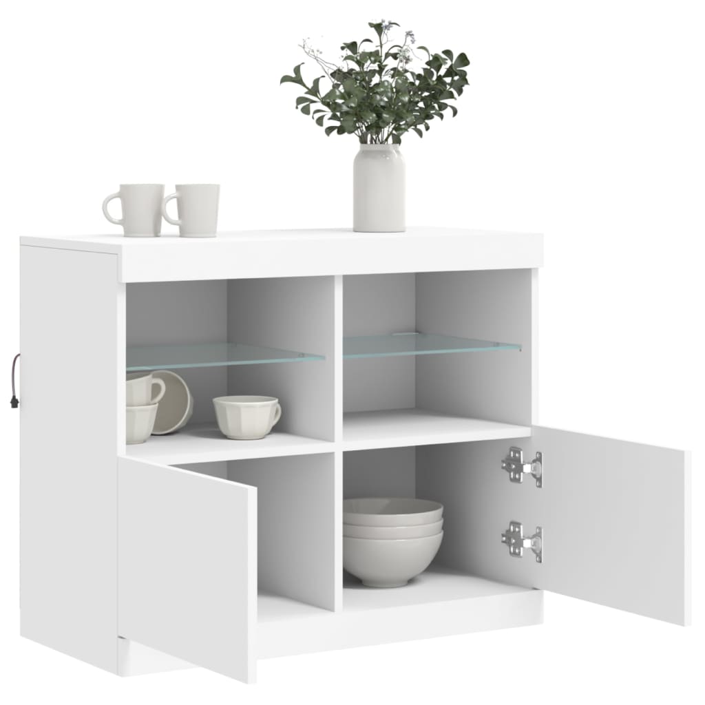 skænk med LED-lys 81x37x67 cm hvid