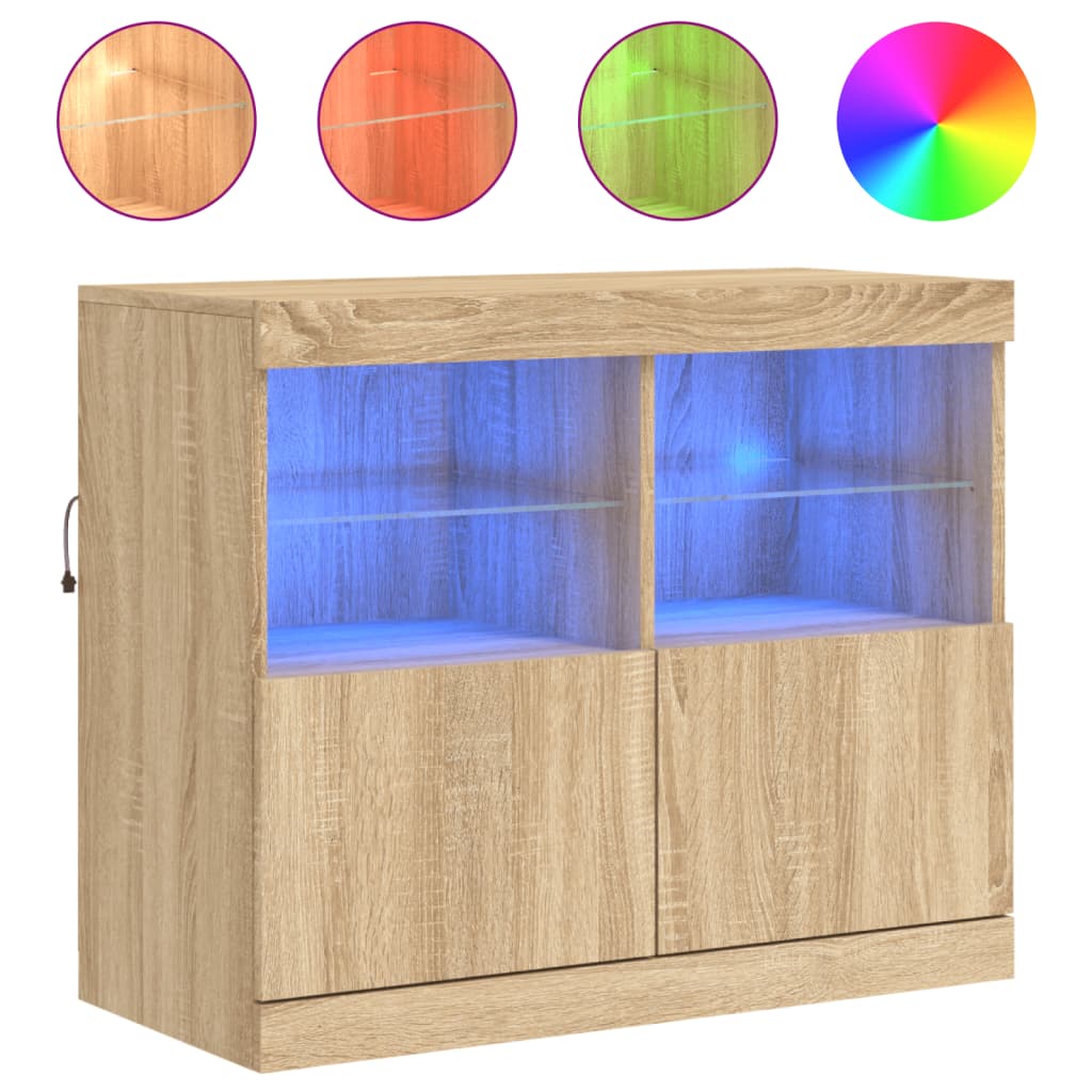 skænk med LED-lys 81x37x67 cm sonoma-eg