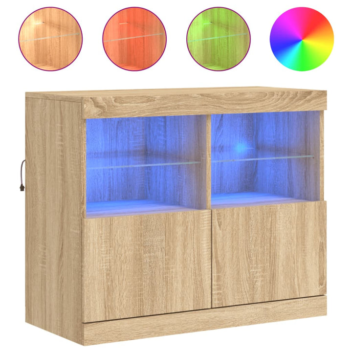 skænk med LED-lys 81x37x67 cm sonoma-eg