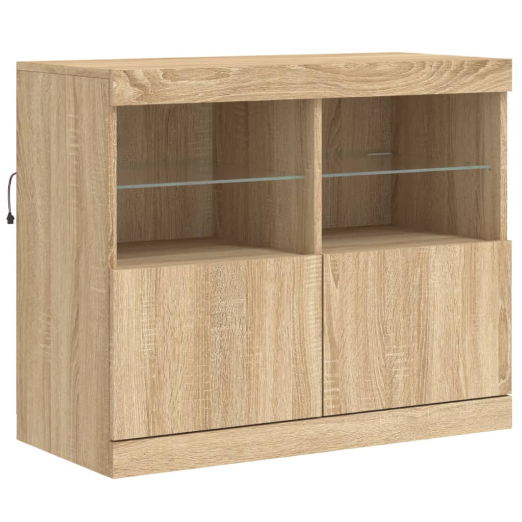 skænk med LED-lys 81x37x67 cm sonoma-eg