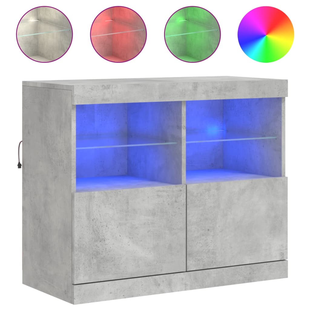 skænk med LED-lys 81x37x67 cm betongrå
