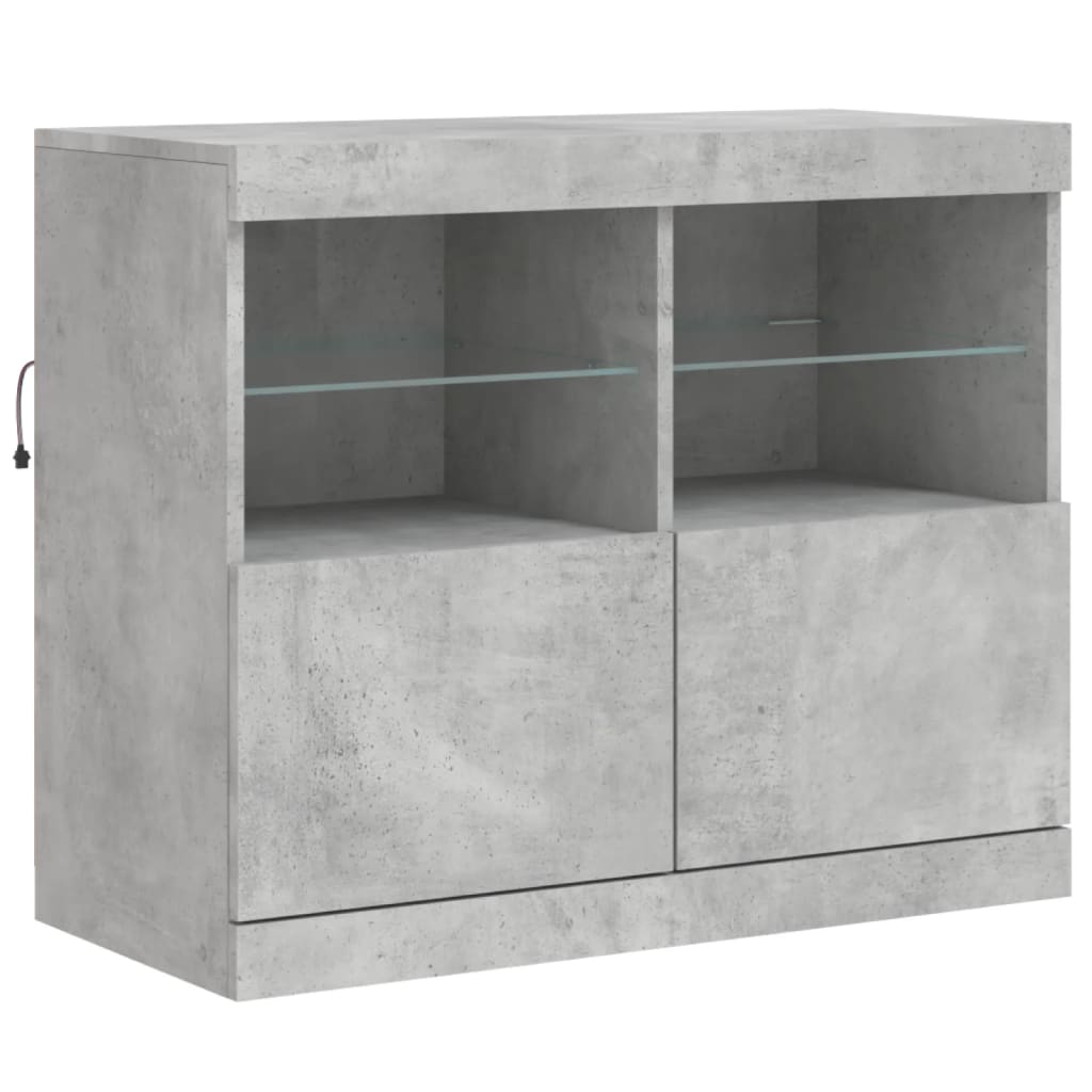 skænk med LED-lys 81x37x67 cm betongrå