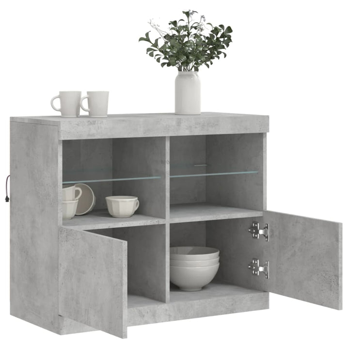 skænk med LED-lys 81x37x67 cm betongrå