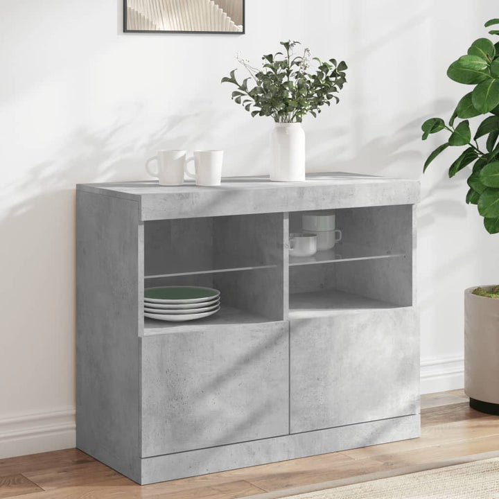 skænk med LED-lys 81x37x67 cm betongrå