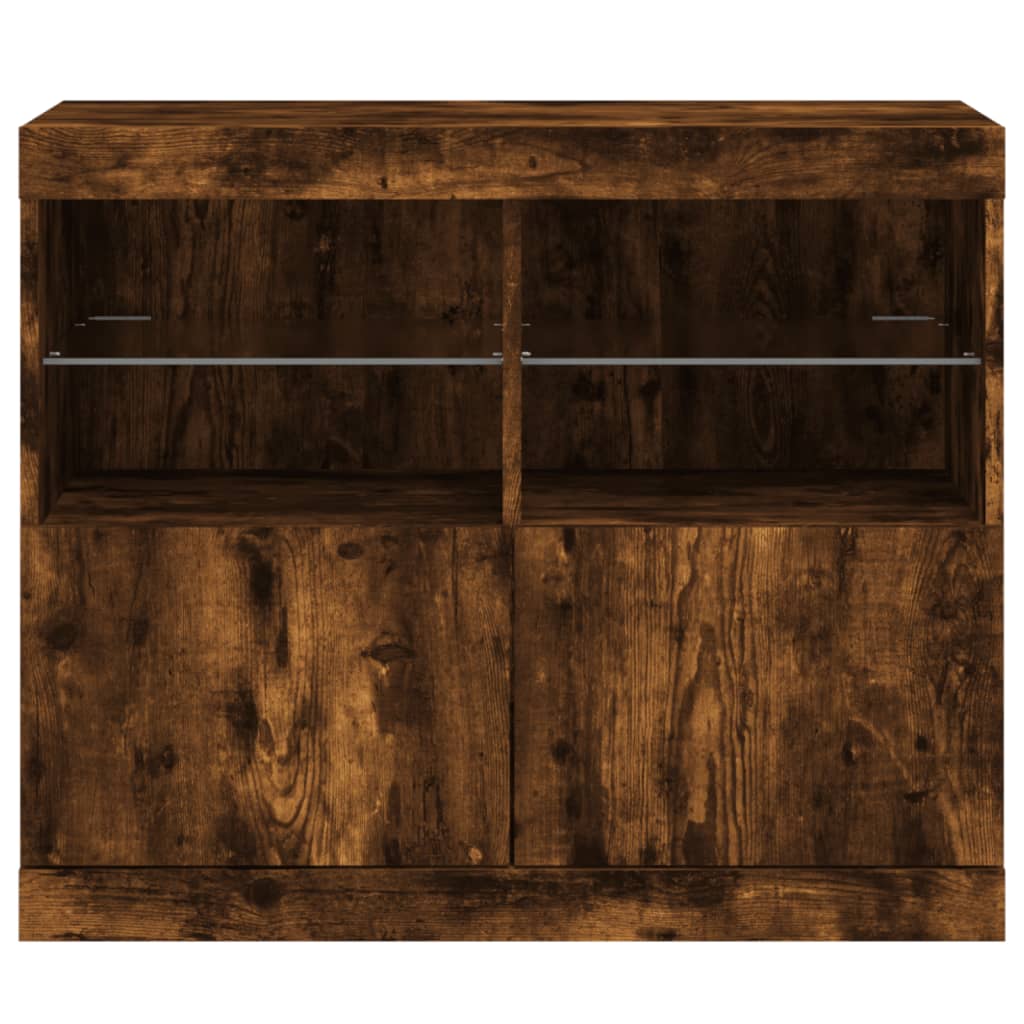 skænk med LED-lys 81x37x67 cm røget egetræsfarve