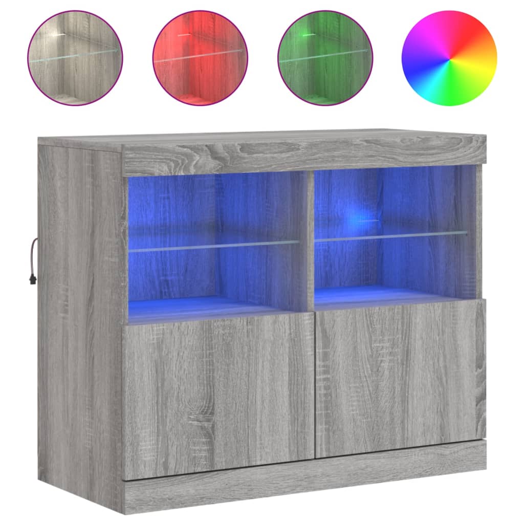 skænk med LED-lys 81x37x67 cm grå sonoma-eg