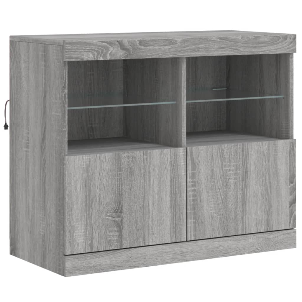 skænk med LED-lys 81x37x67 cm grå sonoma-eg