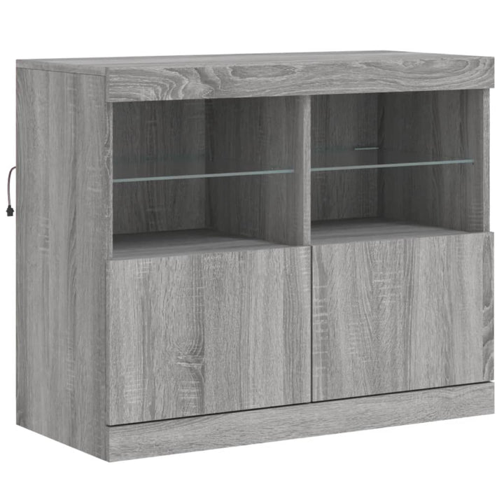 skænk med LED-lys 81x37x67 cm grå sonoma-eg