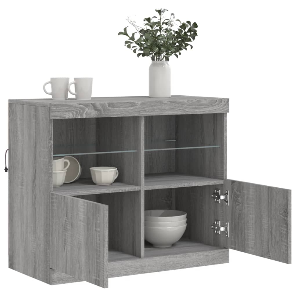 skænk med LED-lys 81x37x67 cm grå sonoma-eg