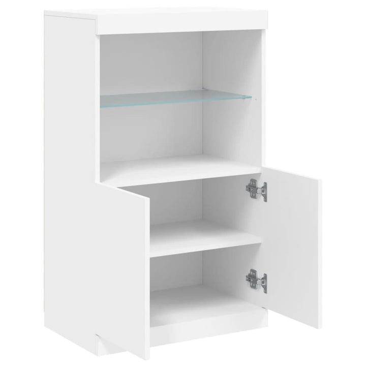 skænk med LED-lys 60,5x37x100 cm hvid