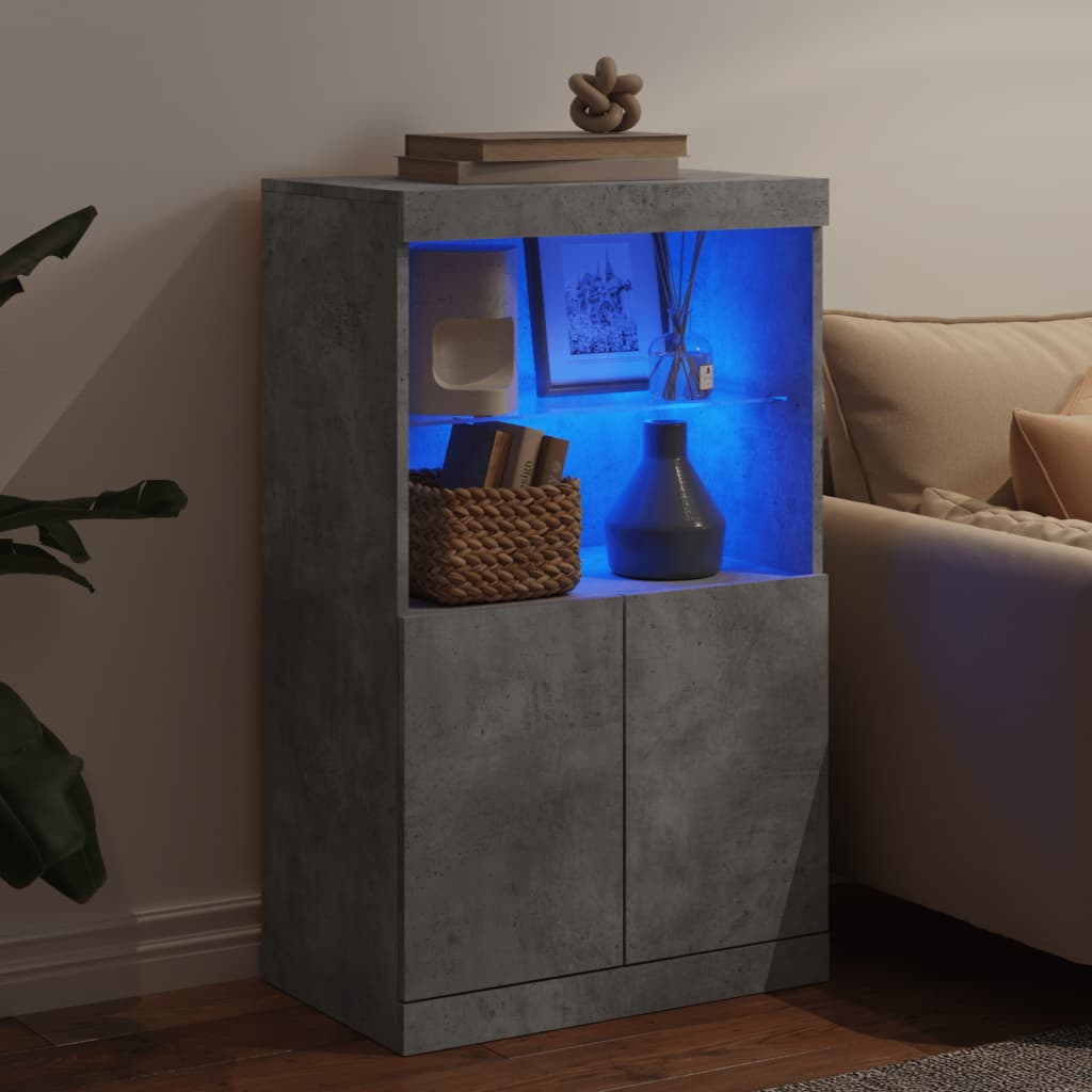 skænk med LED-lys 60,5x37x100 cm betongrå