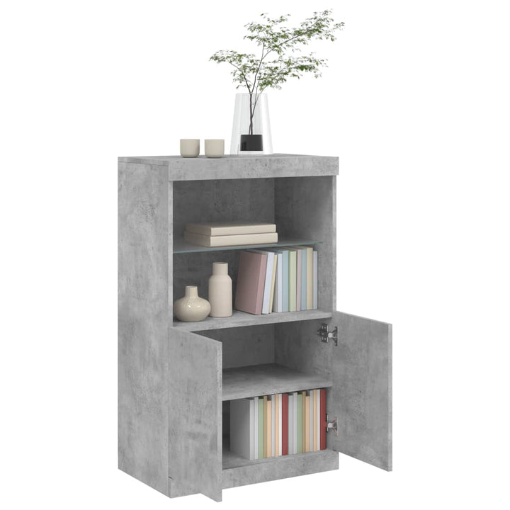 skænk med LED-lys 60,5x37x100 cm betongrå