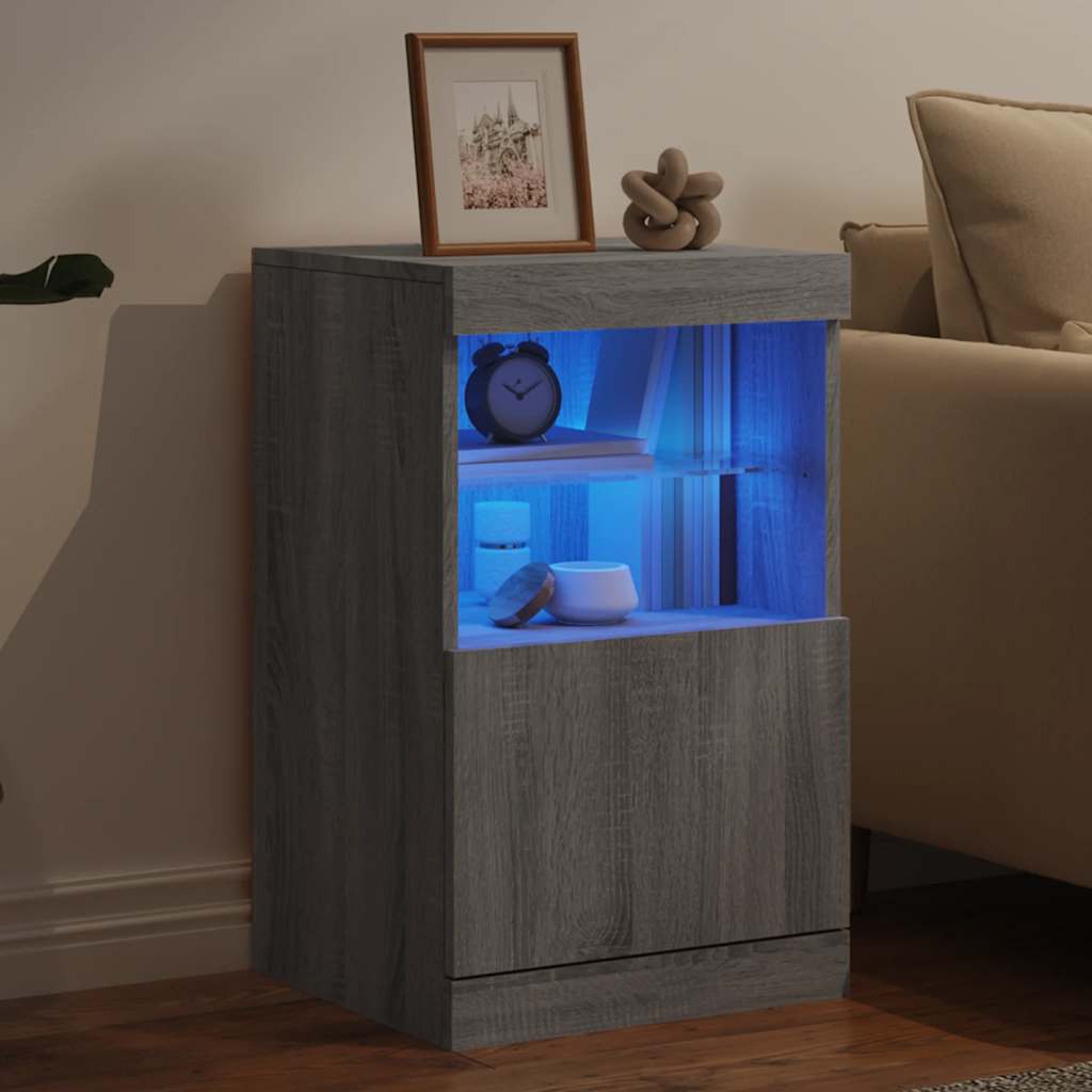 skænk med LED-lys 41x37x67 cm grå sonoma-eg