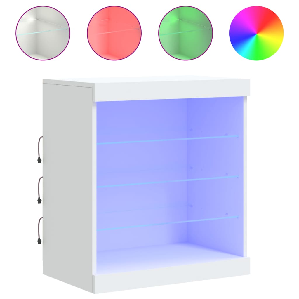skænk med LED-lys 60,5x37x67 cm hvid