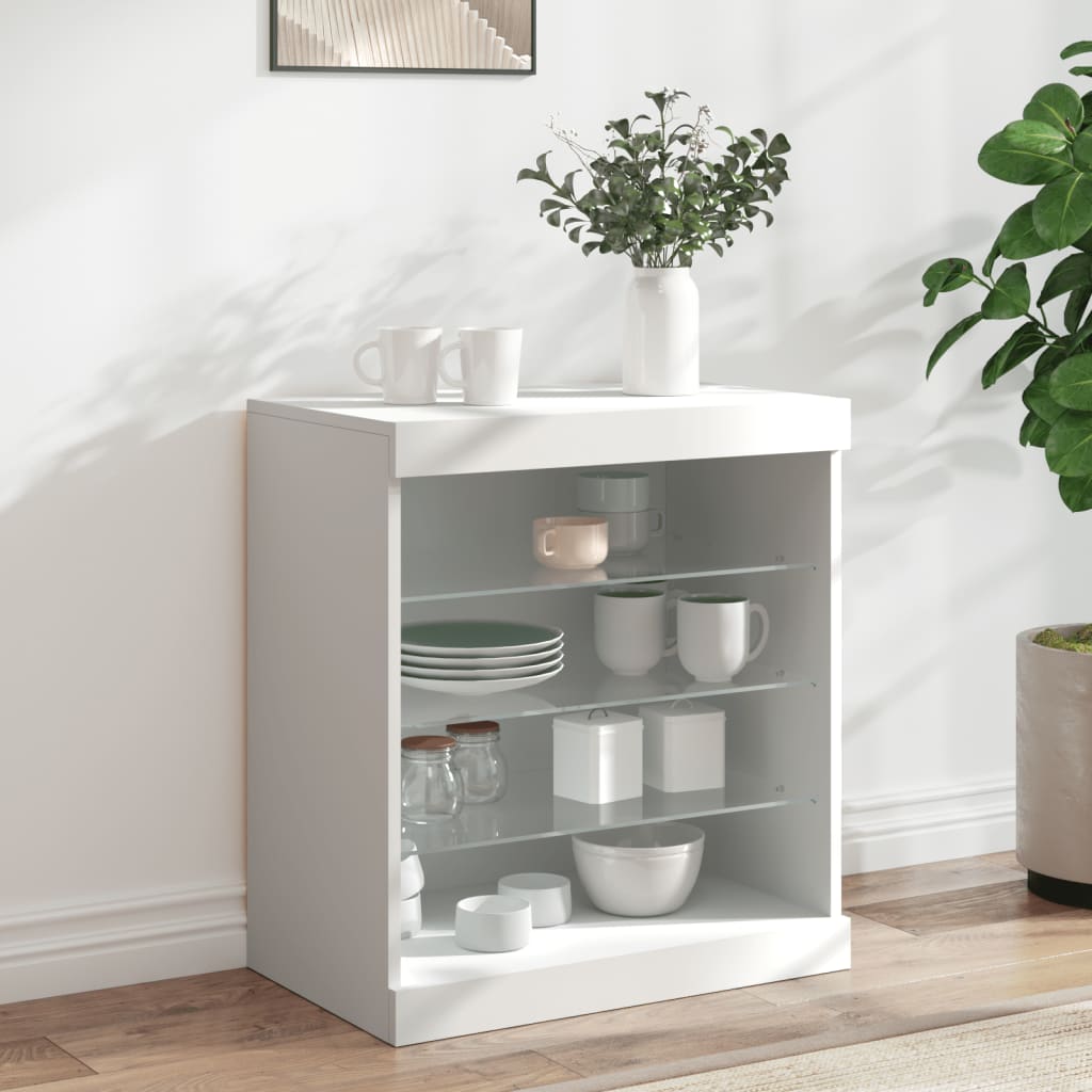 skænk med LED-lys 60,5x37x67 cm hvid
