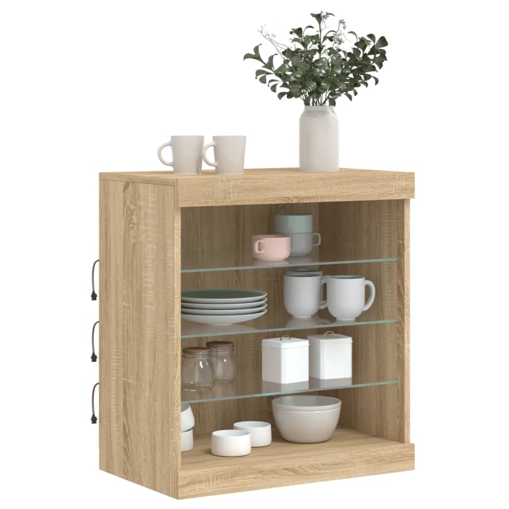 skænk med LED-lys 60,5x37x67 cm sonoma-eg