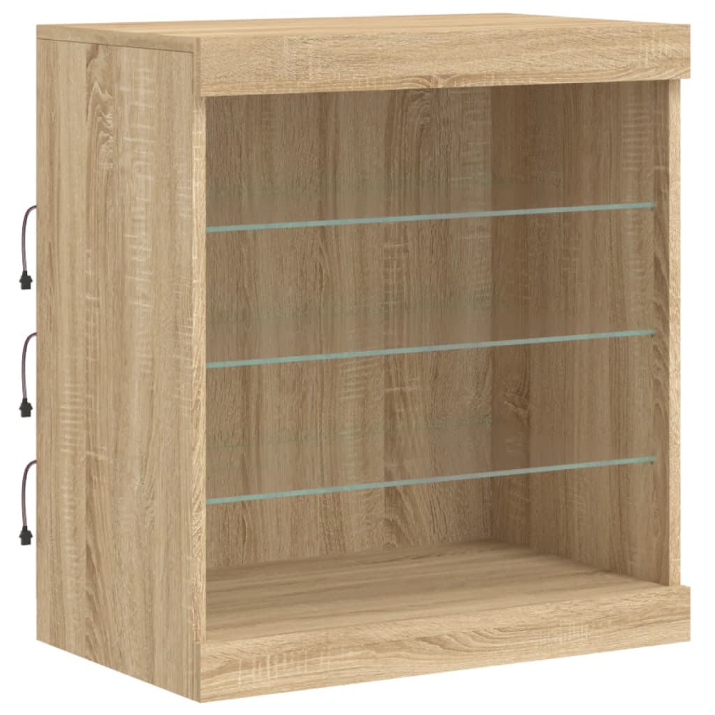 skænk med LED-lys 60,5x37x67 cm sonoma-eg