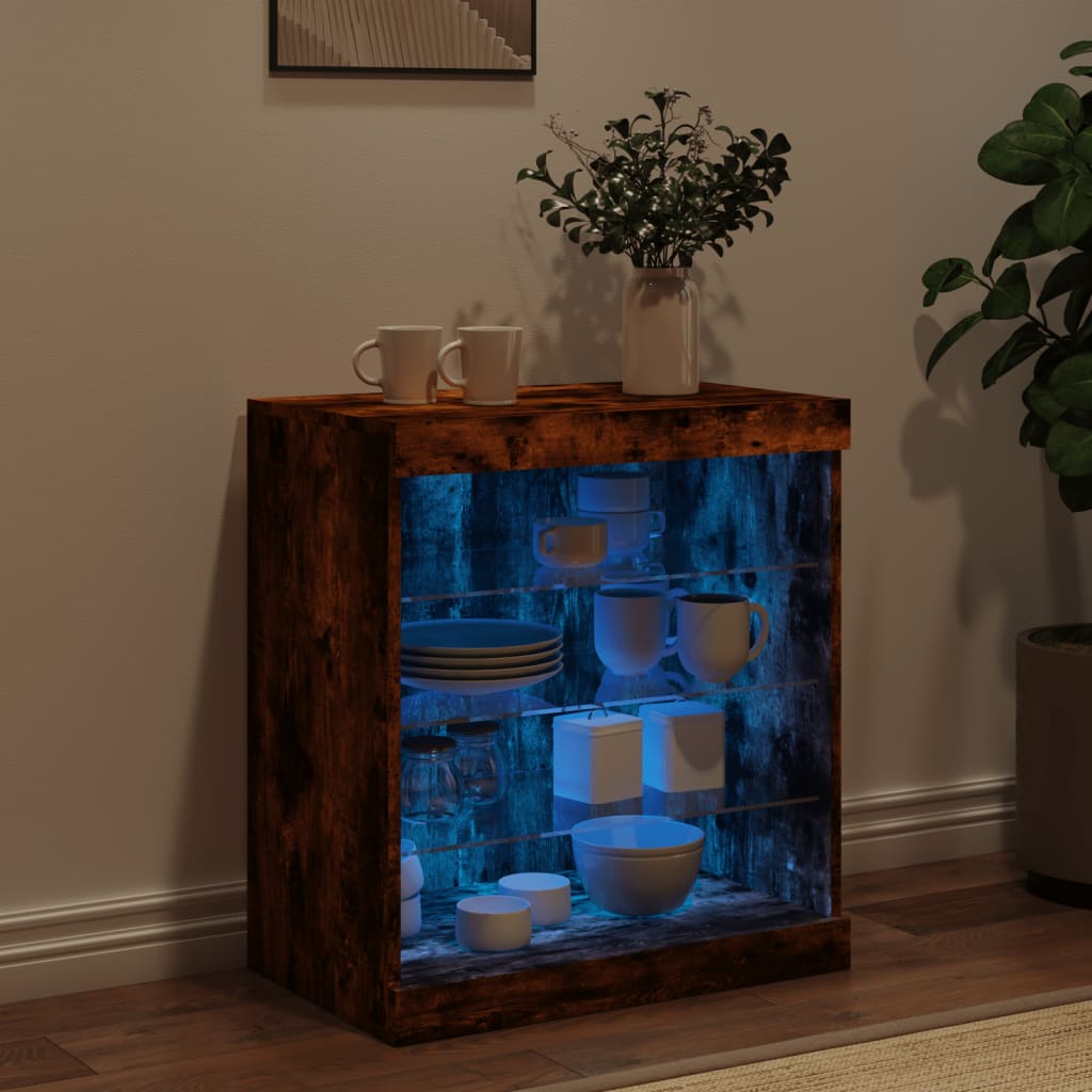 skænk med LED-lys 60,5x37x67 cm røget egetræsfarve