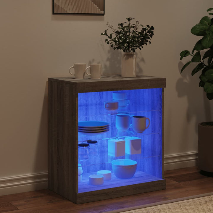 skænk med LED-lys 60,5x37x67 cm grå sonoma-eg